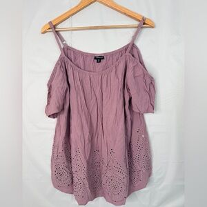 Torrid Size 00 (10) Mauve Eyelet Cold Shoulder Peasant Top Boho Flutter Sleeve